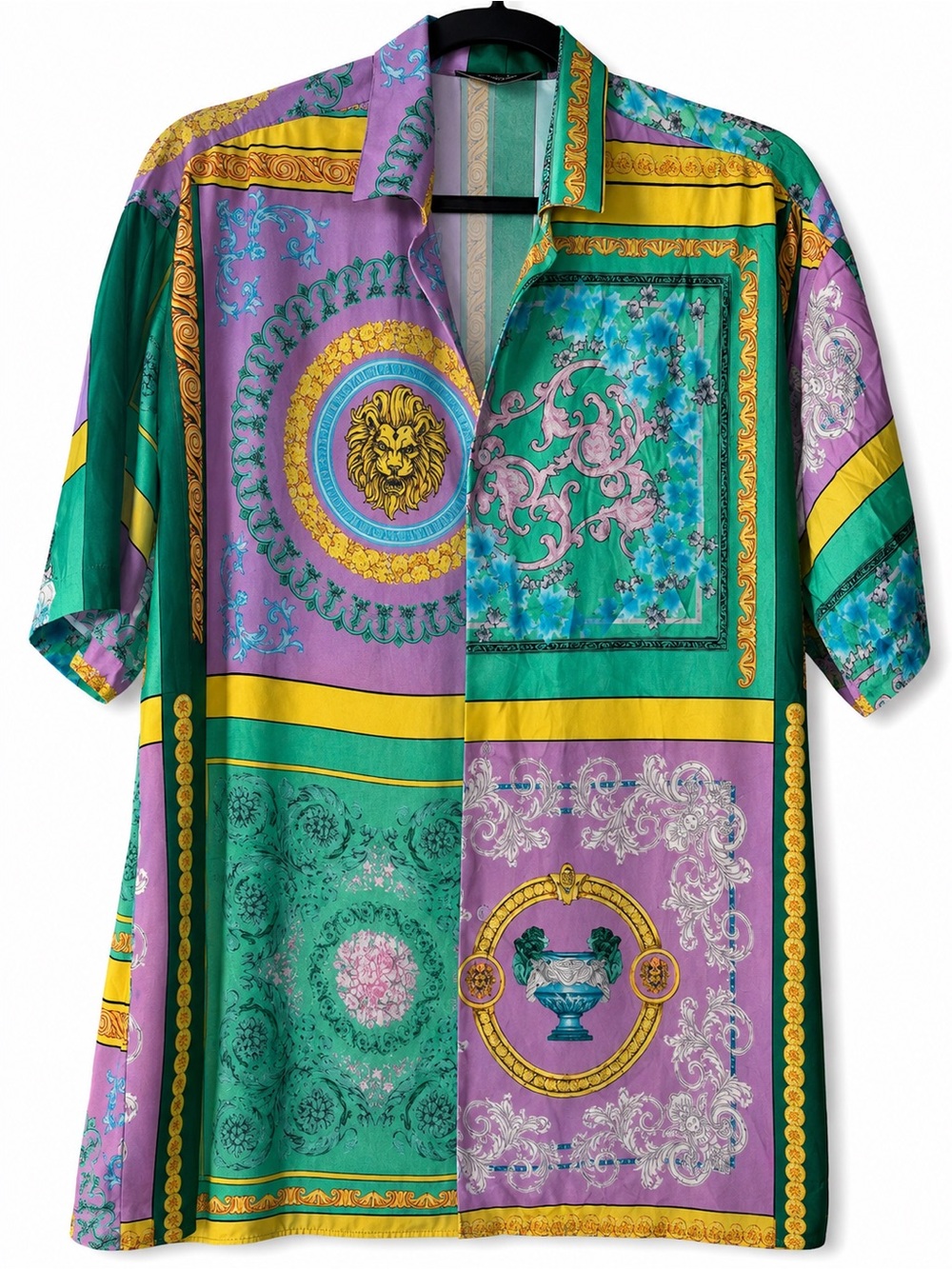 Avenue George V Paris Men's Short-Sleeve Patchwork Print Button-Down Shirt